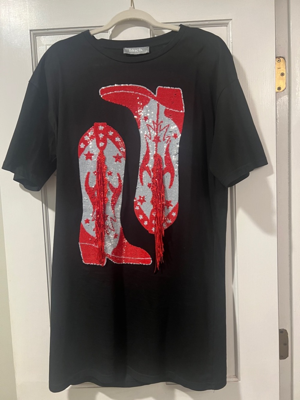 Sequin Cowboy Boot Graphic Tee Shirt Dress - Black & Red